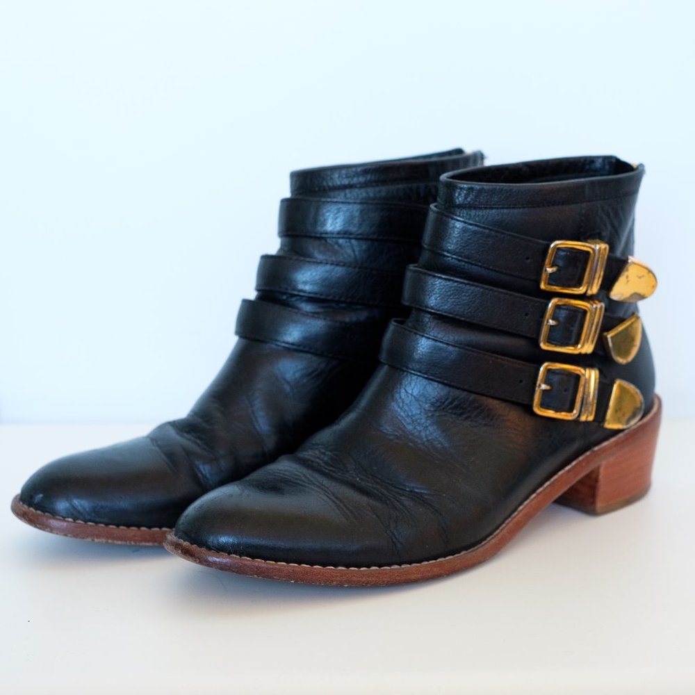 Loeffler Randall Black Fenton Buckle Boots - Size 7.5